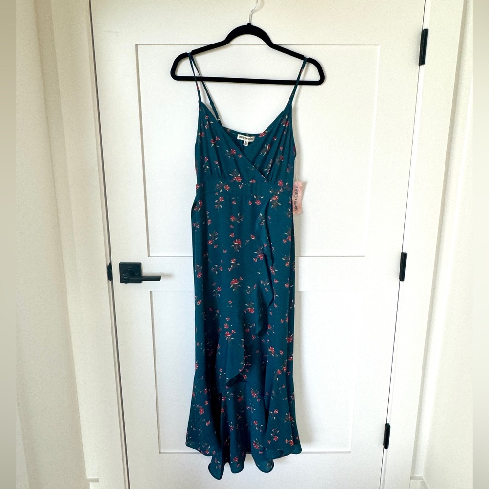 Inspired Heart Blue Green Floral MIDI Dress